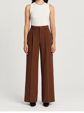 CIDER Brown Wide-Leg Elasticized High Waist Textured   Fly Front Pants S NWOT